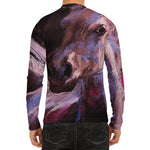 Dark Pink Horse Painting Print Men's Long Sleeve Rash Guard