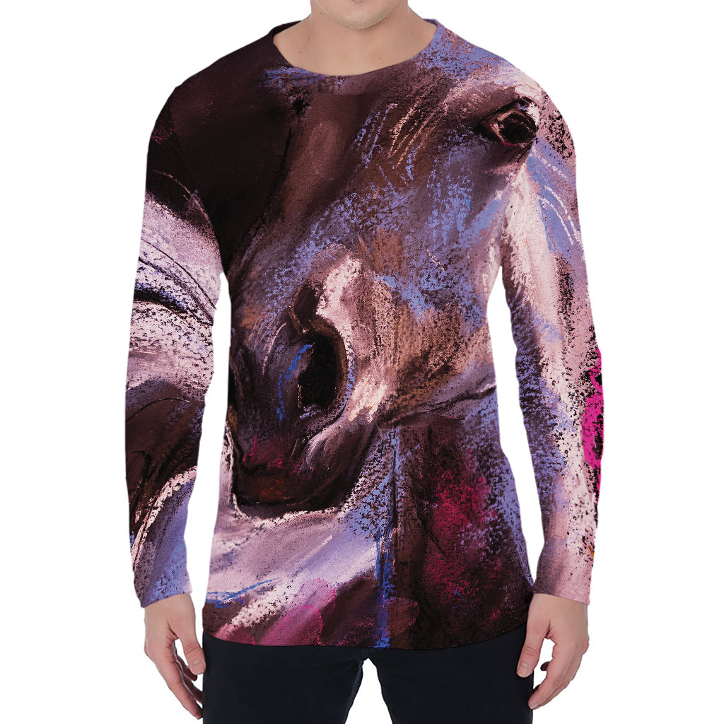 Dark Pink Horse Painting Print Men's Long Sleeve T-Shirt