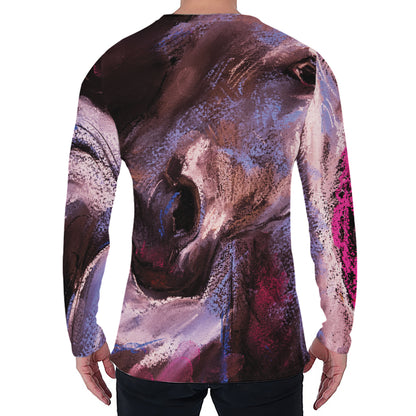 Dark Pink Horse Painting Print Men's Long Sleeve T-Shirt