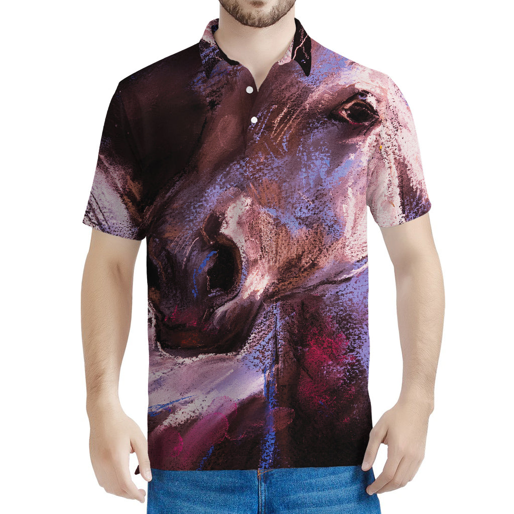 Dark Pink Horse Painting Print Men's Polo Shirt