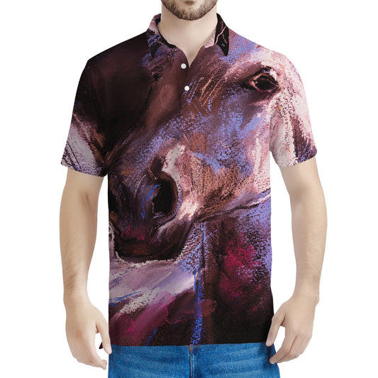 Dark Pink Horse Painting Print Men's Polo Shirt