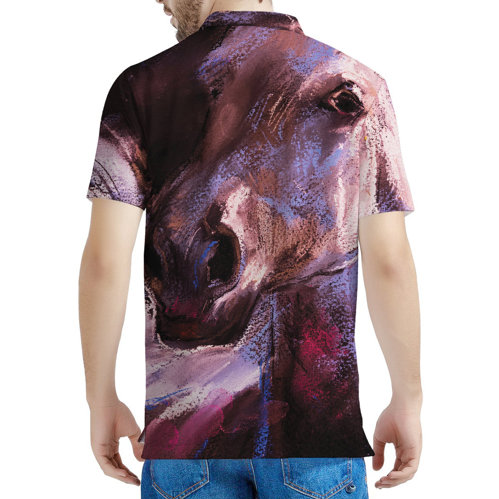 Dark Pink Horse Painting Print Men's Polo Shirt