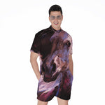 Dark Pink Horse Painting Print Men's Rompers
