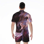 Dark Pink Horse Painting Print Men's Rompers