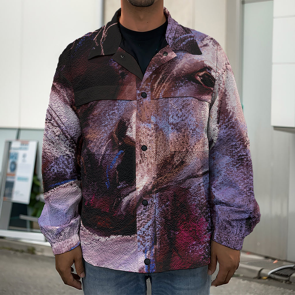 Dark Pink Horse Painting Print Men's Shirt Jacket