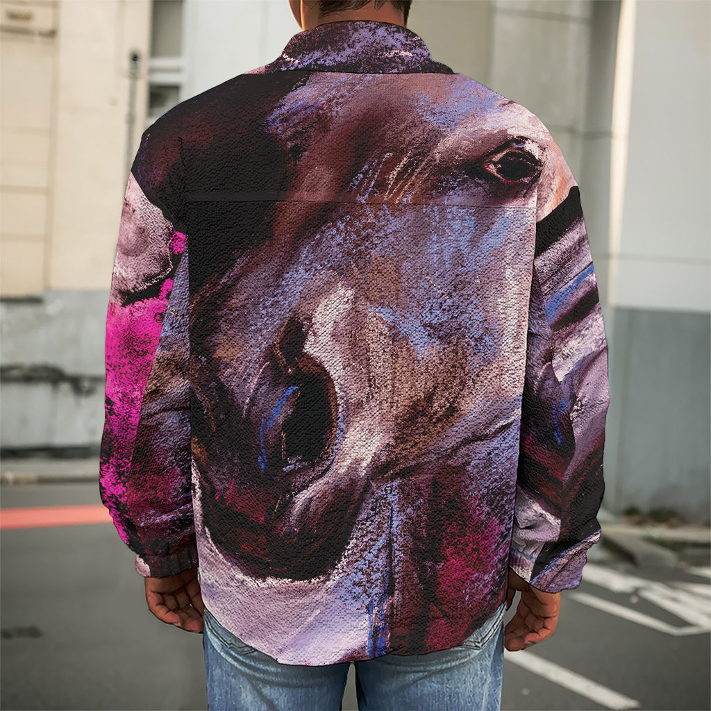 Dark Pink Horse Painting Print Men's Shirt Jacket