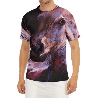 Dark Pink Horse Painting Print Men's Short Sleeve Rash Guard