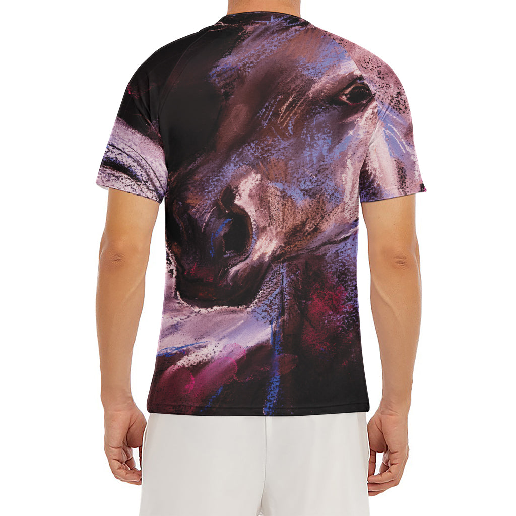 Dark Pink Horse Painting Print Men's Short Sleeve Rash Guard