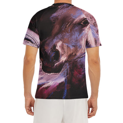 Dark Pink Horse Painting Print Men's Short Sleeve Rash Guard