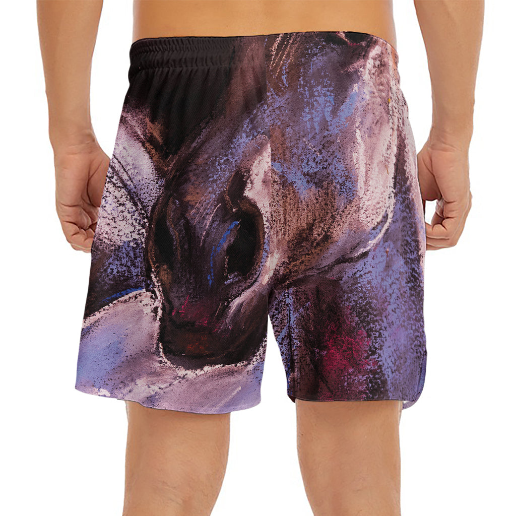 Dark Pink Horse Painting Print Men's Split Running Shorts
