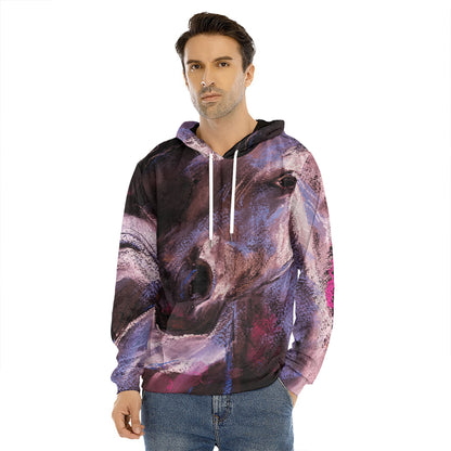 Dark Pink Horse Painting Print Men's Velvet Pullover Hoodie