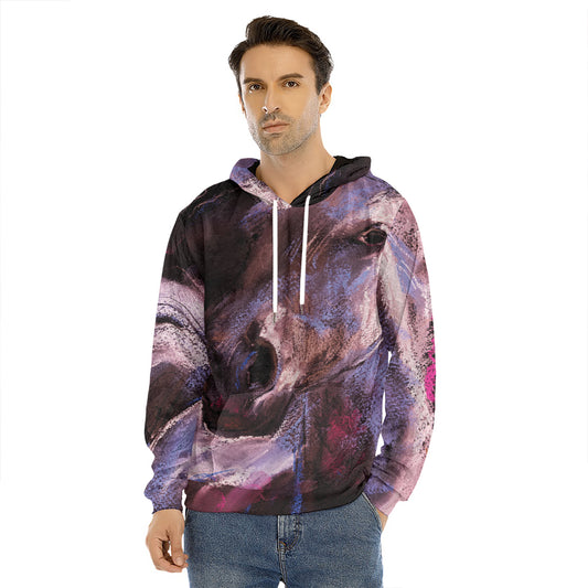 Dark Pink Horse Painting Print Men's Velvet Pullover Hoodie