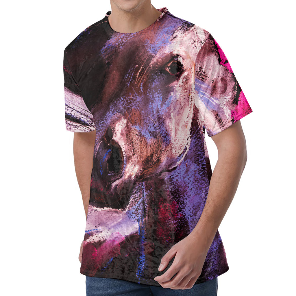 Dark Pink Horse Painting Print Men's Velvet T-Shirt