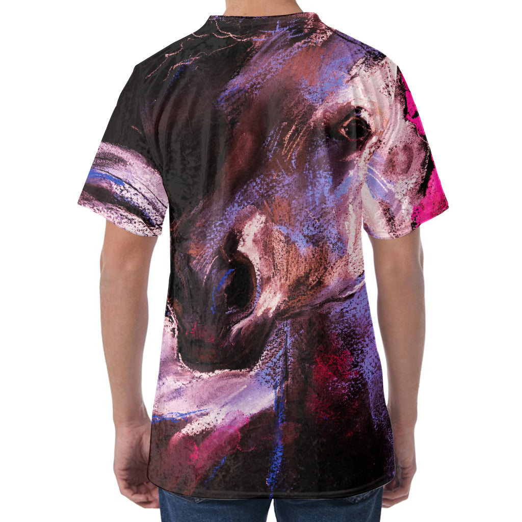 Dark Pink Horse Painting Print Men's Velvet T-Shirt