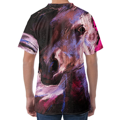 Dark Pink Horse Painting Print Men's Velvet T-Shirt