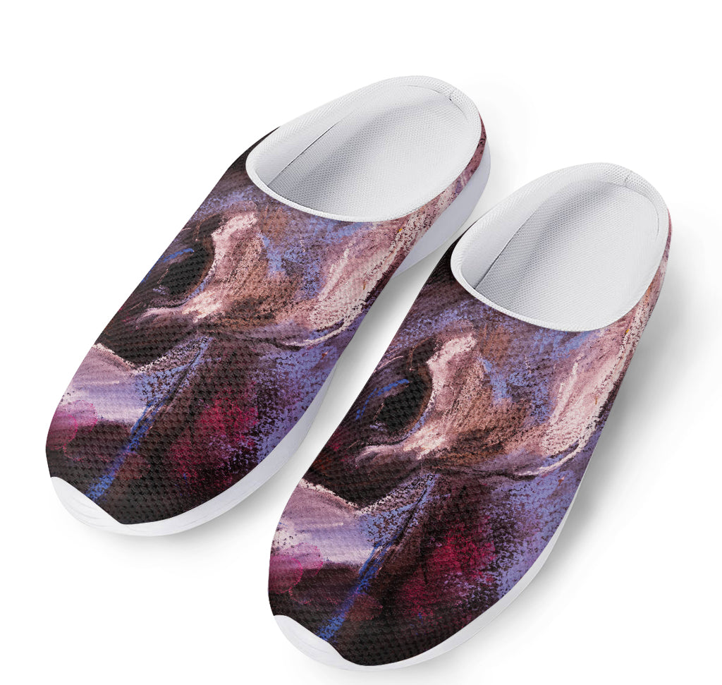 Dark Pink Horse Painting Print Mesh Casual Shoes