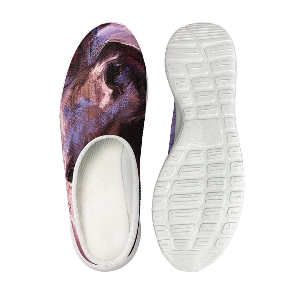 Dark Pink Horse Painting Print Mesh Casual Shoes