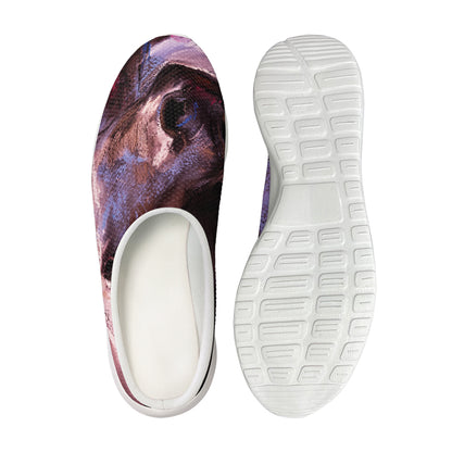 Dark Pink Horse Painting Print Mesh Casual Shoes
