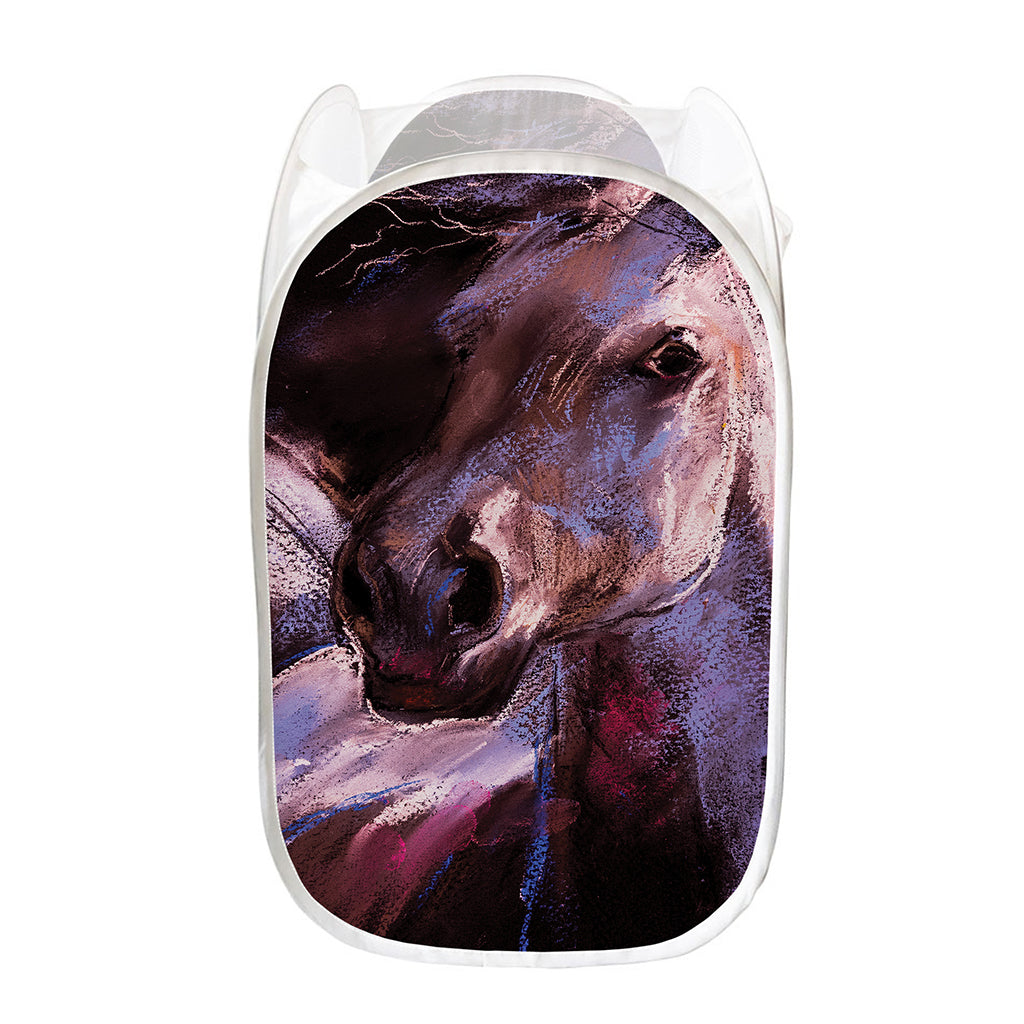 Dark Pink Horse Painting Print Mesh Laundry Hamper