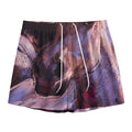 Dark Pink Horse Painting Print Mesh Shorts