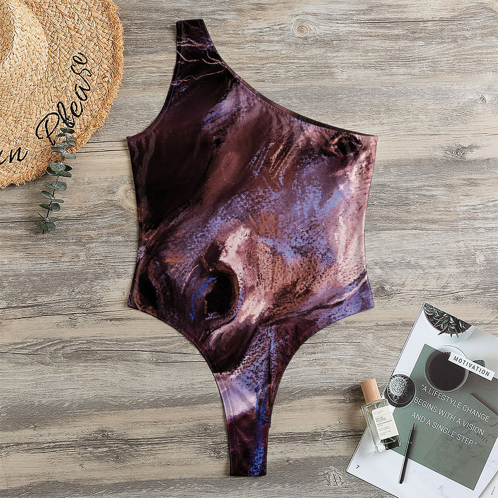 Dark Pink Horse Painting Print One Shoulder Bodysuit