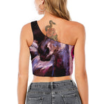Dark Pink Horse Painting Print One Shoulder Crop Top