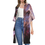 Dark Pink Horse Painting Print Open Front Beach Cover Up