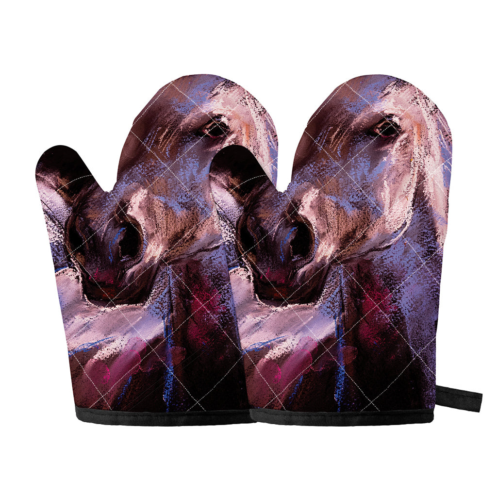 Dark Pink Horse Painting Print Oven Mitts