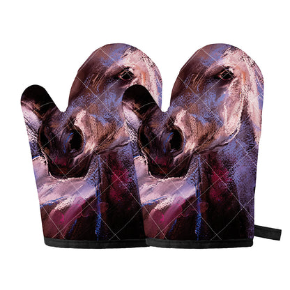 Dark Pink Horse Painting Print Oven Mitts