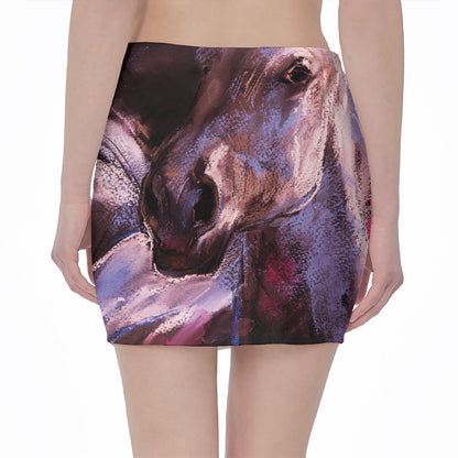 Dark Pink Horse Painting Print Pencil Mini Skirt