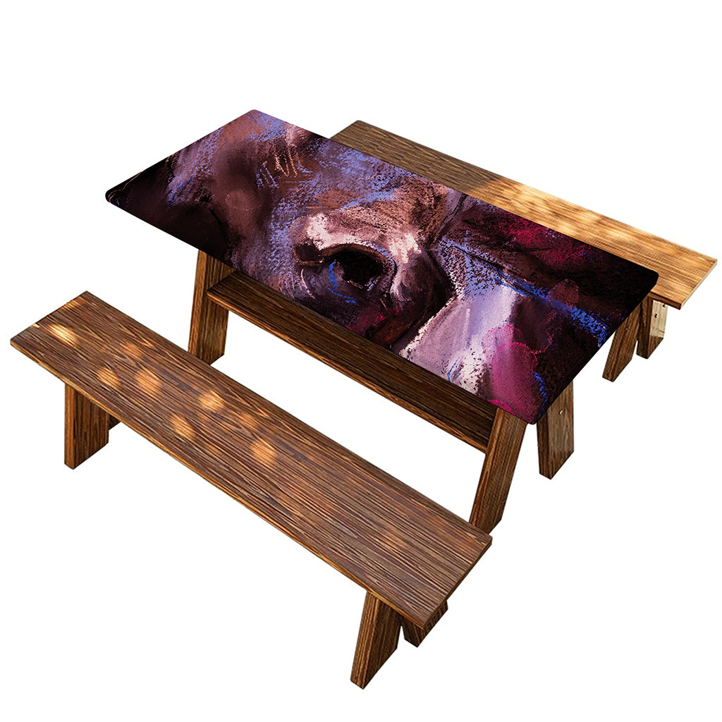 Dark Pink Horse Painting Print Picnic Table Cover