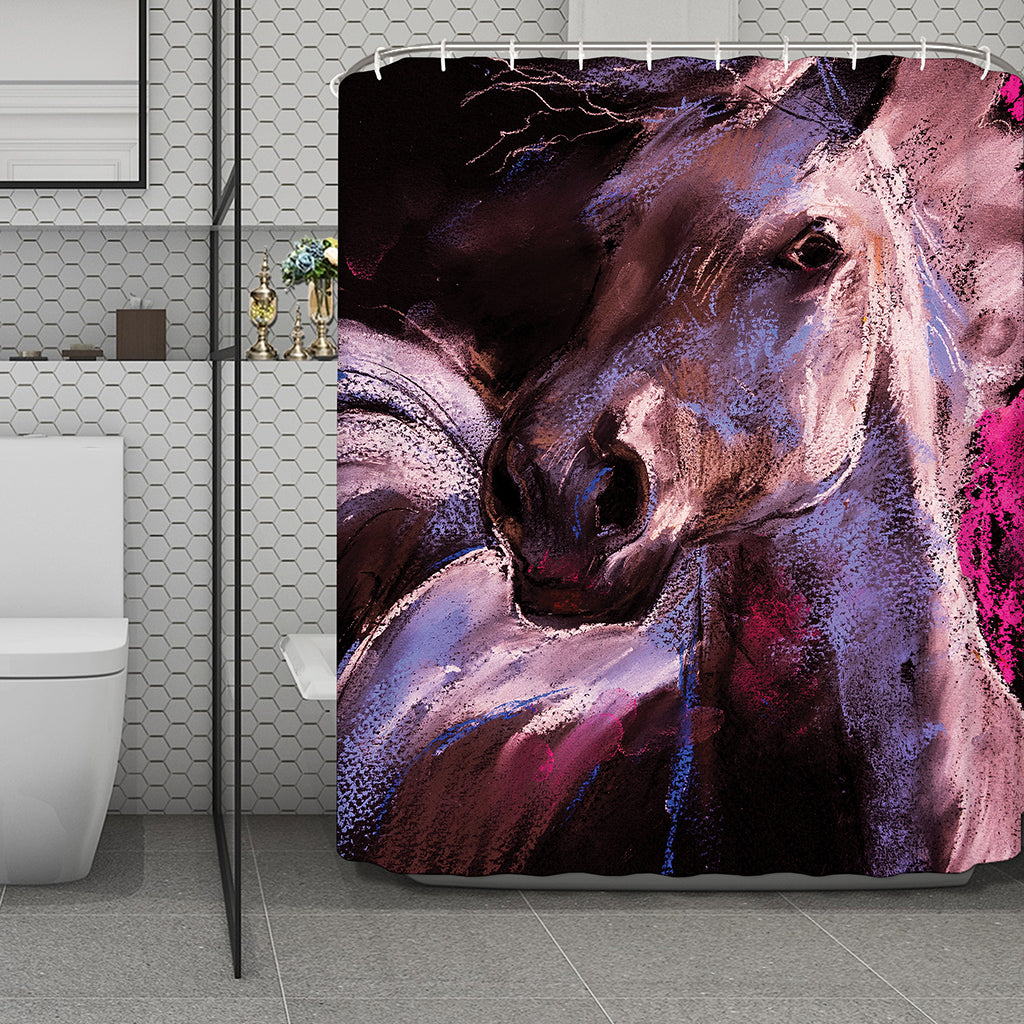 Dark Pink Horse Painting Print Polyester Shower Curtain