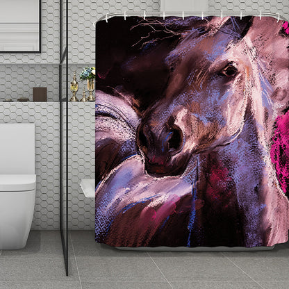 Dark Pink Horse Painting Print Polyester Shower Curtain