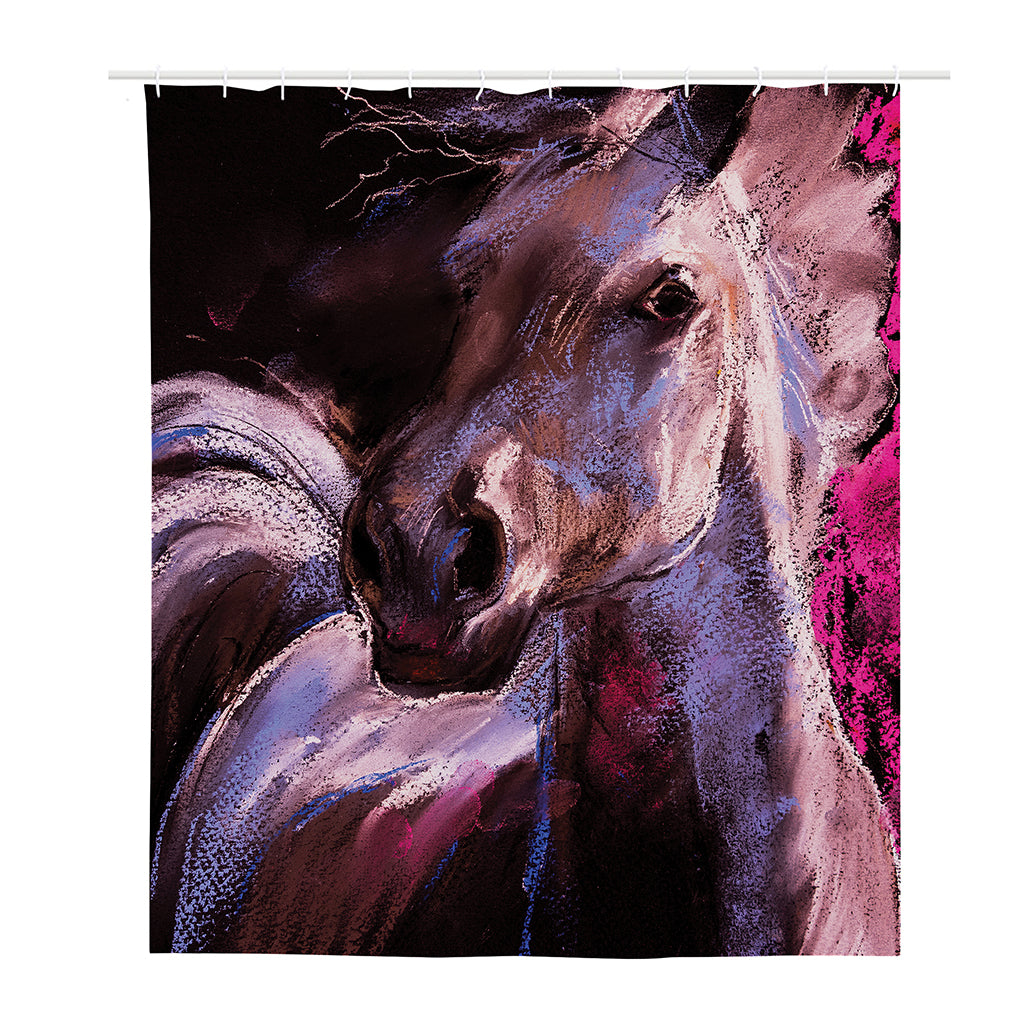Dark Pink Horse Painting Print Polyester Shower Curtain