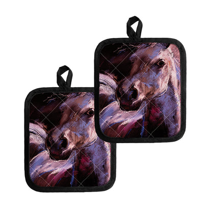 Dark Pink Horse Painting Print Pot Holders