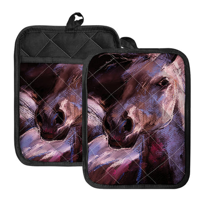 Dark Pink Horse Painting Print Pot Holders With Pocket