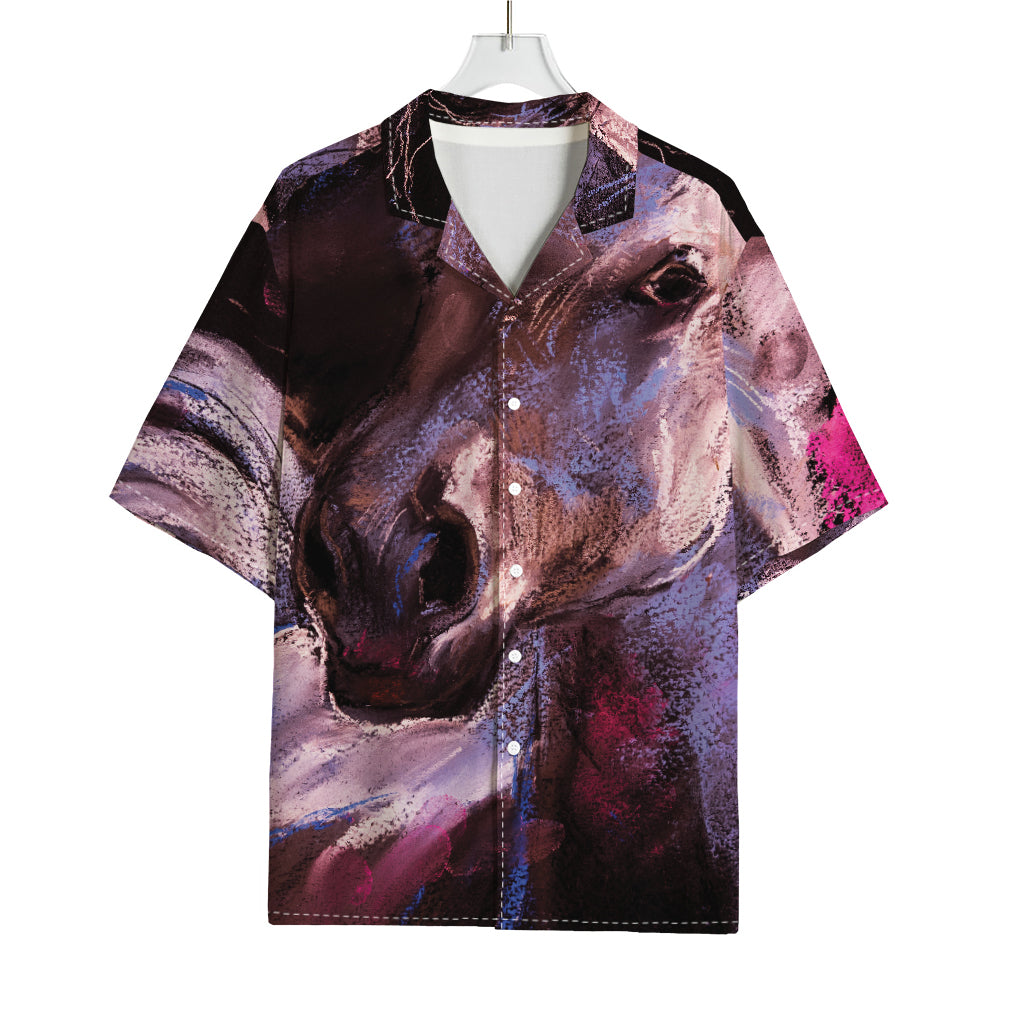 Dark Pink Horse Painting Print Rayon Hawaiian Shirt