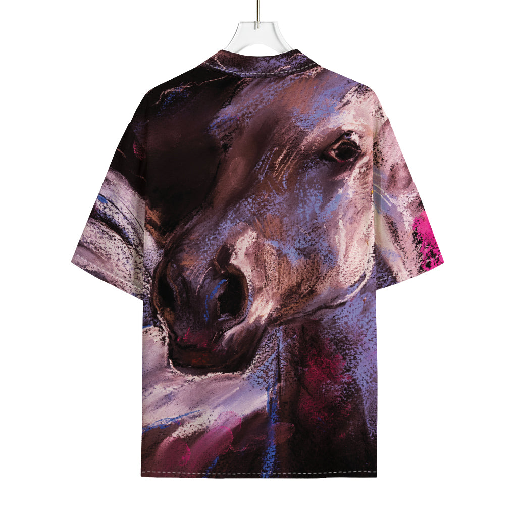 Dark Pink Horse Painting Print Rayon Hawaiian Shirt