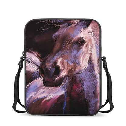 Dark Pink Horse Painting Print Rectangular Crossbody Bag