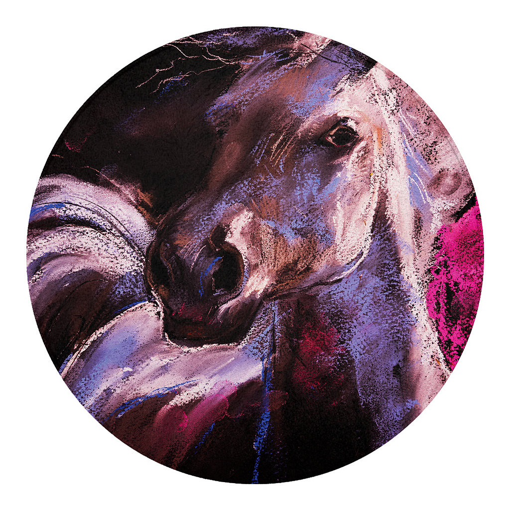 Dark Pink Horse Painting Print Round Blanket