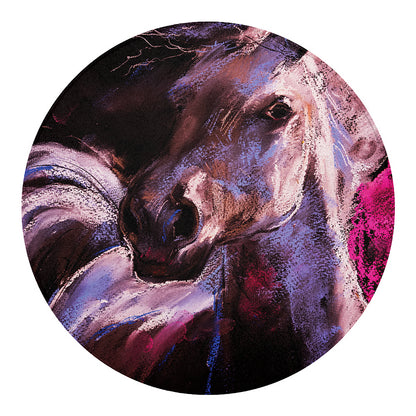 Dark Pink Horse Painting Print Round Blanket
