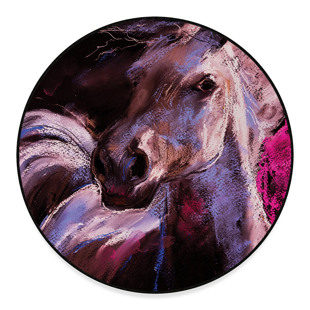 Dark Pink Horse Painting Print Round Floor Mat