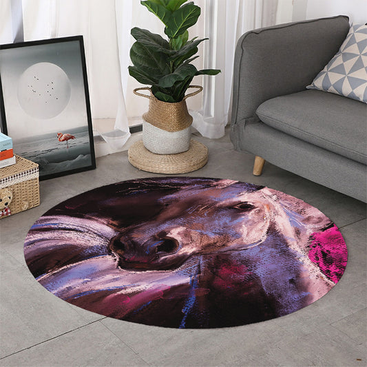 Dark Pink Horse Painting Print Round Rug