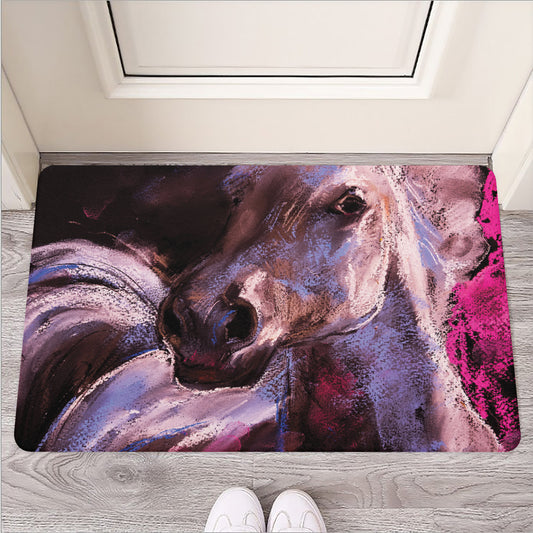 Dark Pink Horse Painting Print Rubber Doormat