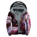 Dark Pink Horse Painting Print Sherpa Lined Zip Up Hoodie