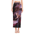 Dark Pink Horse Painting Print Side Slit Maxi Skirt