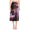 Dark Pink Horse Painting Print Side Slit Midi Skirt