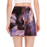 Dark Pink Horse Painting Print Side Slit Mini Skirt