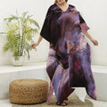 Dark Pink Horse Painting Print Silk V-Neck Kaftan Dress