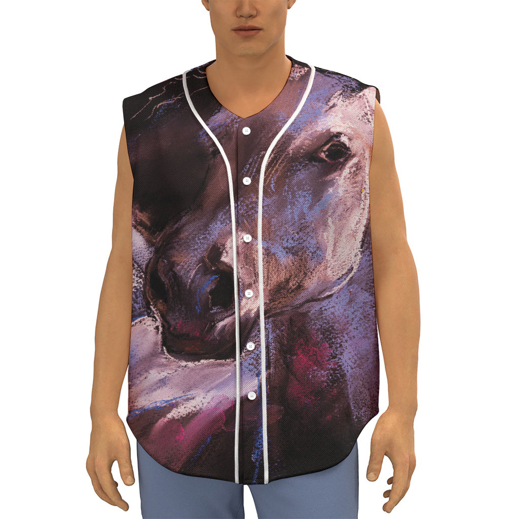 Dark Pink Horse Painting Print Sleeveless Baseball Jersey